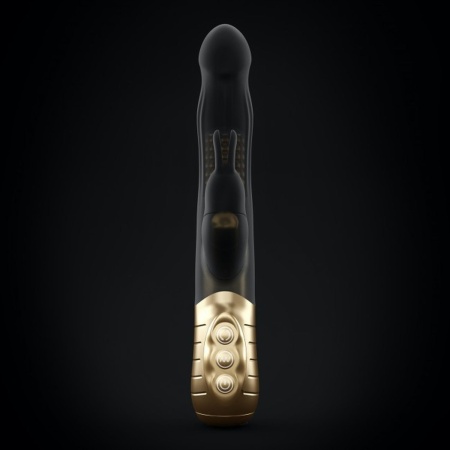 Wibrator typu króliczek Baby Rabbit Black & Gold 2.0 - dwa niezależne silniczki, rotacja 360° - 22 cm - 8