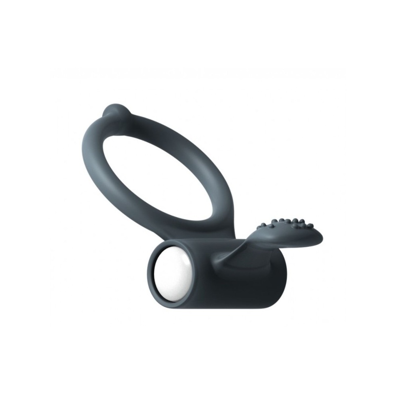 Wibrujący pierścień erekcyjny Power Clit Black z wypustką stymulującą łechtaczkę i silniczkiem wibracyjnym, 70 x 43 mm - 1