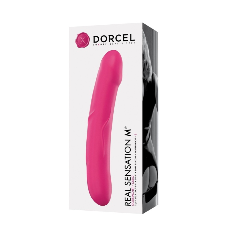 Real Sensation M Magenta — dildo silikonowe o anatomicznym profilu, 22,5 cm, śr. 3,9 cm - 4