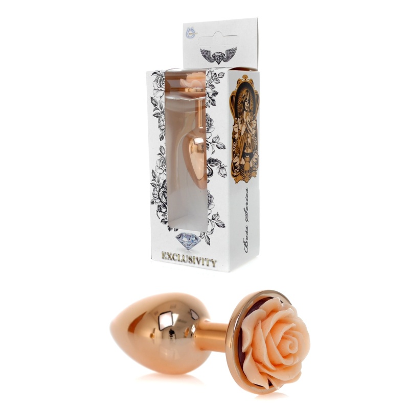 Korek analny Rose Peach ze stali nierdzewnej, 7 cm, śr. 2,7 cm, z różą u podstawy - 1