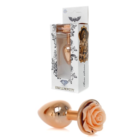 Korek analny Rose Peach ze stali nierdzewnej, 7 cm, śr. 2,7 cm, z różą u podstawy - 1