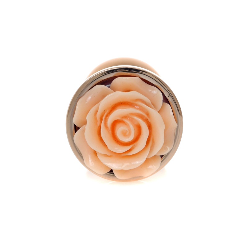 Korek analny Rose Peach ze stali nierdzewnej, 7 cm, śr. 2,7 cm, z różą u podstawy - 2