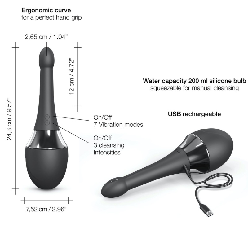 Irygator analny z wibracją DOUCHE MATE PRO — 5 dysz 360°, 7 trybów wibracji, 24,7 cm - 12