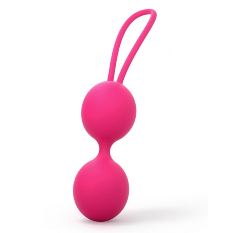 Kulki gejszy DUAL BALLS MAGENTA - podwójne kulki silikonowe z pętlą do usuwania, długość 15,6 cm - 1