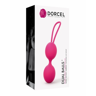 Kulki gejszy DUAL BALLS MAGENTA - podwójne kulki silikonowe z pętlą do usuwania, długość 15,6 cm - 1 2