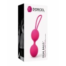 Kulki gejszy DUAL BALLS MAGENTA - podwójne kulki silikonowe z pętlą do usuwania, długość 15,6 cm - 2