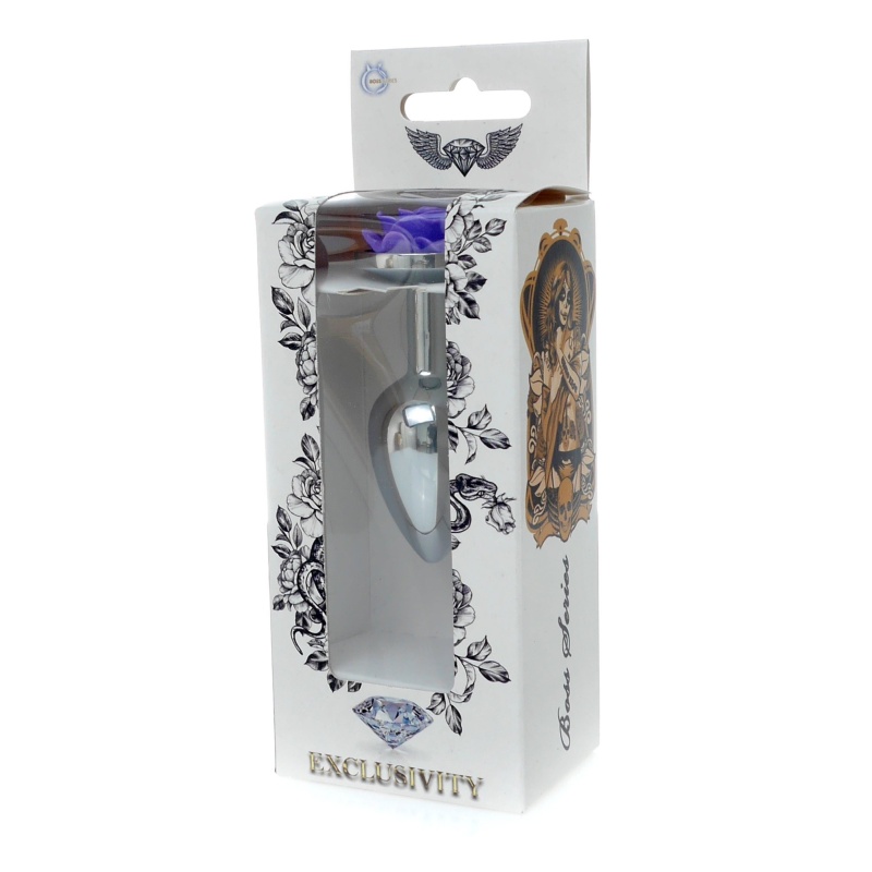 Korek analny ROSE Purple - stal nierdzewna, anatomiczny kształt, 7 cm - 7