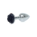 Korek analny Silver ROSE Black - stal nierdzewna, róża u podstawy, długość 7 cm - 3