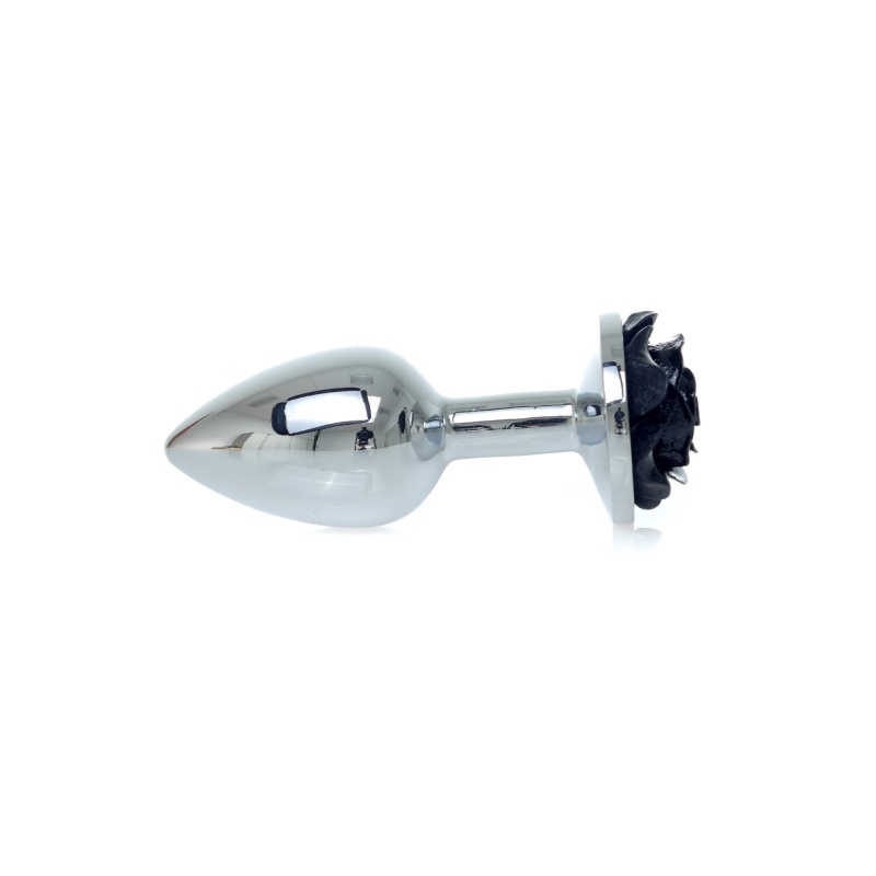 Korek analny Silver ROSE Black - stal nierdzewna, róża u podstawy, długość 7 cm - 4