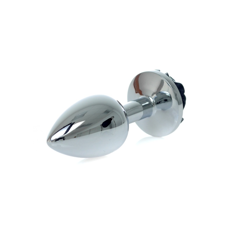 Korek analny Silver ROSE Black - stal nierdzewna, róża u podstawy, długość 7 cm - 5