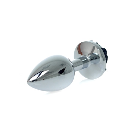 Korek analny Silver ROSE Black - stal nierdzewna, róża u podstawy, długość 7 cm - 5