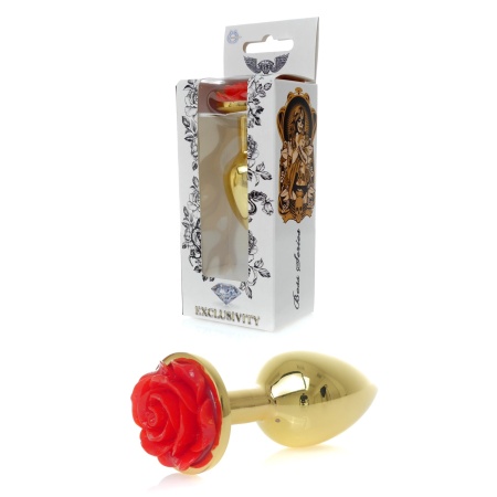 Biżuteria analna Plug Rose Red - anatomiczny korek ze stali nierdzewnej, 7 cm x 2,7 cm - 1
