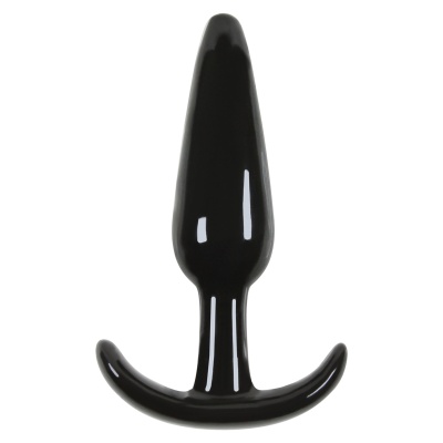 Korek analny T-Plug Smooth Black, 10,5 cm długości wprowadzanej, z uchwytem kotwicowym - 1