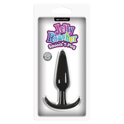 Korek analny T-Plug Smooth Black, 10,5 cm długości wprowadzanej, z uchwytem kotwicowym - 1 2