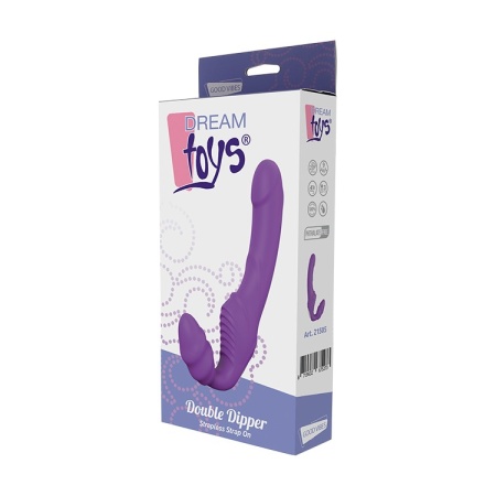 Strap-on bez ramiączek Double Dipper Purple - dwukońcowa budowa, 2 silniki, 9 wzorców wibracji - 2