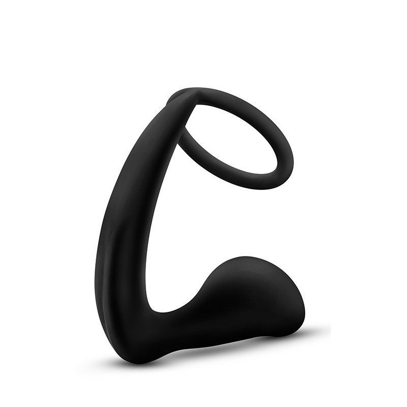 Korek analny z pierścieniem erekcyjnym Anal Adventures Cock Ring Plug Black - silikon platynowy, masaż prostaty, 10,5 cm - 2