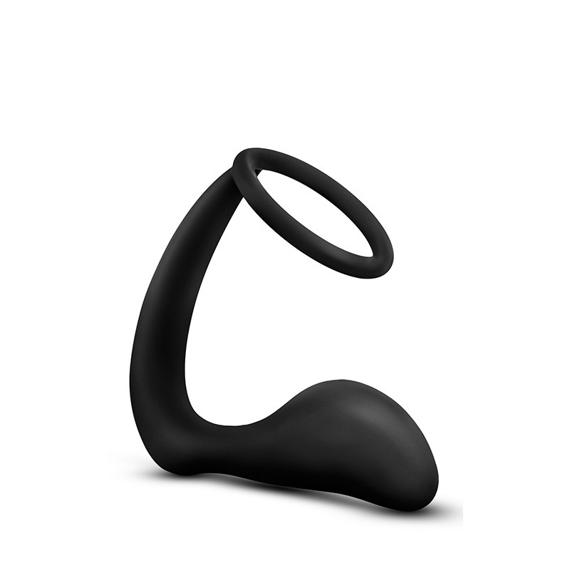 Korek analny z pierścieniem erekcyjnym Anal Adventures Cock Ring Plug Black - silikon platynowy, masaż prostaty, 10,5 cm - 3