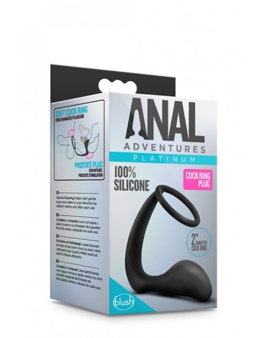 Anal Adventures Cock Ring Plug Black - Duże Korki Analne - 6