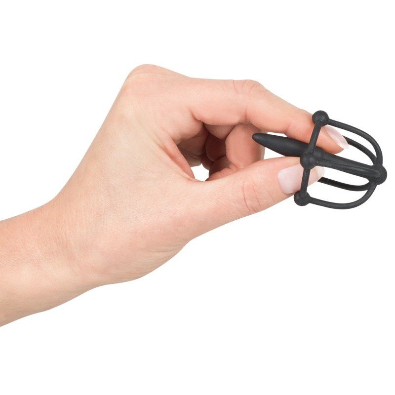 Penis Plug z Klatką na Żołądź ORION – Silikon Soft Touch, długość 5,7 cm, średnica 0,6–0,8 cm, klatka 3 cm - 5