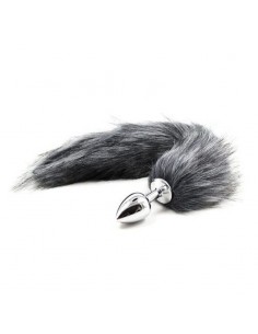Plug anale con coda Long Fox Tail grigia - Korki analne z ogonkiem - 1
