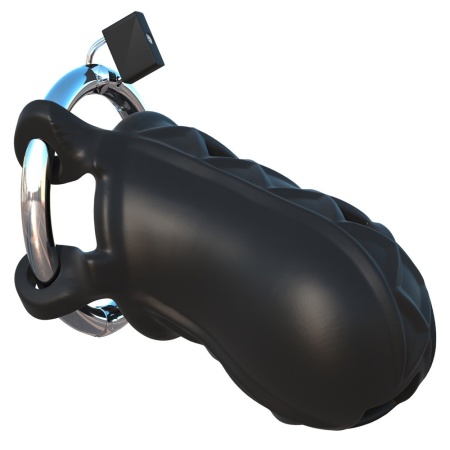 Klatka na penisa FCR Extreme Silicone Cock Bloc – regulowany pierścień, metalowy zamek, długość 9,5 cm - 2