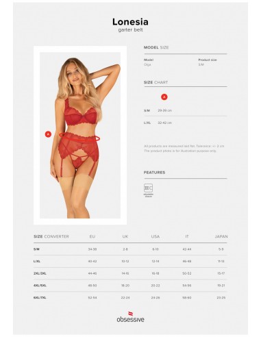 Lonesia pas do pończoch czerwony  S/M - Pasy do pończoch i podwiązki - 8