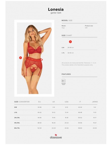 Lonesia pas do pończoch czerwony  S/M - Pasy do pończoch i podwiązki - 8