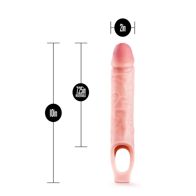 Nakładka Przedłużająca na Penis Performance 10" z Rowkowaniem Wewnętrznym i Paskiem na Mosznę, TPE, 19 cm - 2