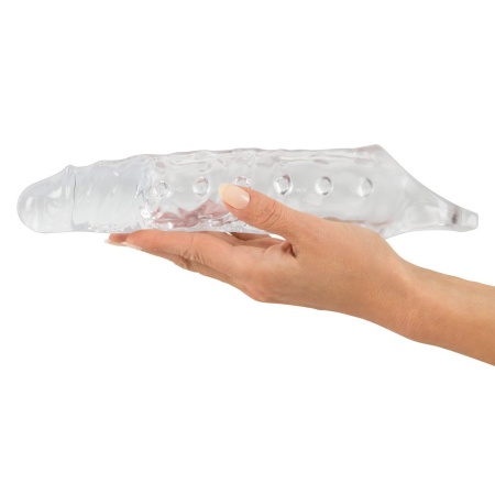 Rękaw na penisa Crystal Clear Penis Sleeve z pierścieniem na jądra, przezroczysty TPE, długość całkowita 27,8 cm - 4