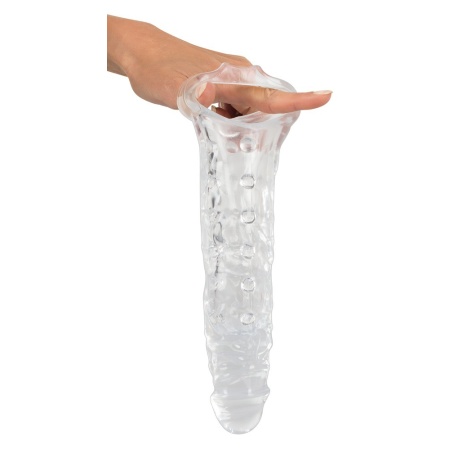 Rękaw na penisa Crystal Clear Penis Sleeve z pierścieniem na jądra, przezroczysty TPE, długość całkowita 27,8 cm - 5
