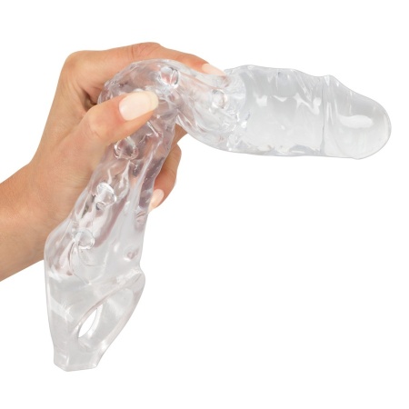 Rękaw na penisa Crystal Clear Penis Sleeve z pierścieniem na jądra, przezroczysty TPE, długość całkowita 27,8 cm - 6