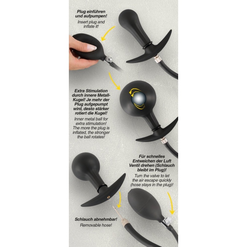 Pompowany Korek Analny z Wewnętrzną Metalową Kulką (Inner Metal Ball) i Korkiem Odcinającym, 8 cm, Ø 3–8,5 cm - 10