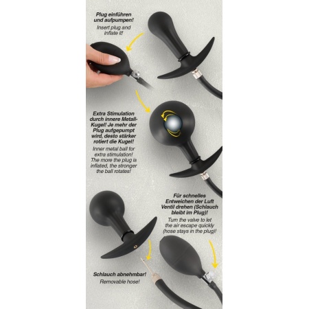 Pompowany Korek Analny z Wewnętrzną Metalową Kulką (Inner Metal Ball) i Korkiem Odcinającym, 8 cm, Ø 3–8,5 cm - 10