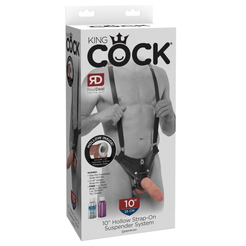 King Cock 10 Hollow Strap-On Suspender – wydrążony dildo 25 cm na regulowanej uprzęży szelkowej - 1
