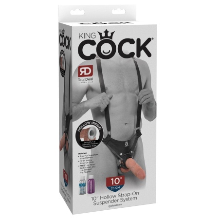 King Cock 10 Hollow Strap-On Suspender – wydrążony dildo 25 cm na regulowanej uprzęży szelkowej - 1