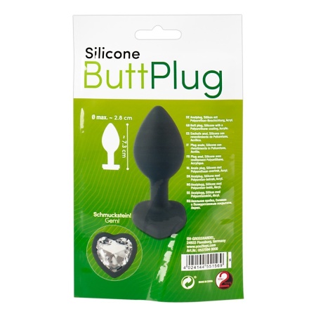 Korek analny Silicone Butt Plug – stożkowy, z akrylowym kryształem w kształcie serca, 7,3 cm - 1