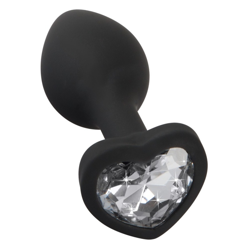 Korek analny Silicone Butt Plug – stożkowy, z akrylowym kryształem w kształcie serca, 7,3 cm - 2