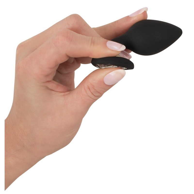 Korek analny Silicone Butt Plug – stożkowy, z akrylowym kryształem w kształcie serca, 7,3 cm - 7
