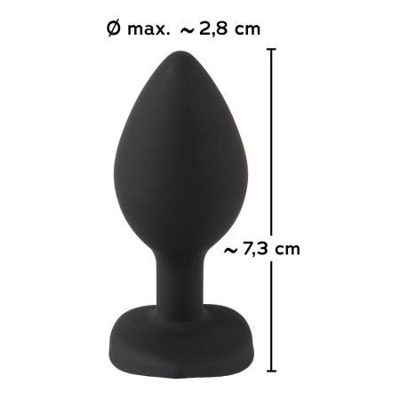 Korek analny Silicone Butt Plug – stożkowy, z akrylowym kryształem w kształcie serca, 7,3 cm - 8