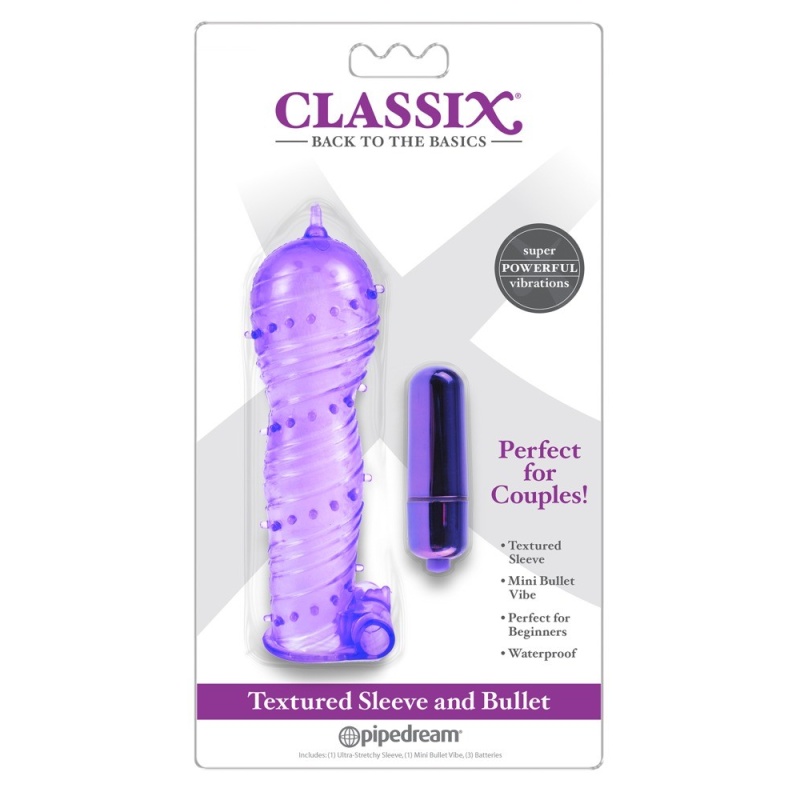 Rękaw na penisa Textured Sleeve & Bullet Pur – teksturowany TPE z wymiennym wibratorem typu bullet, 14 cm - 1