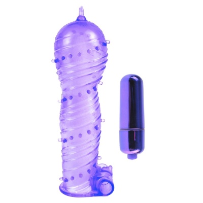 Rękaw na penisa Textured Sleeve & Bullet Pur – teksturowany TPE z wymiennym wibratorem typu bullet, 14 cm - 1 2