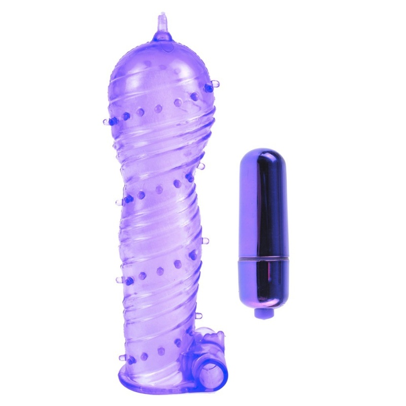 Rękaw na penisa Textured Sleeve & Bullet Pur – teksturowany TPE z wymiennym wibratorem typu bullet, 14 cm - 2