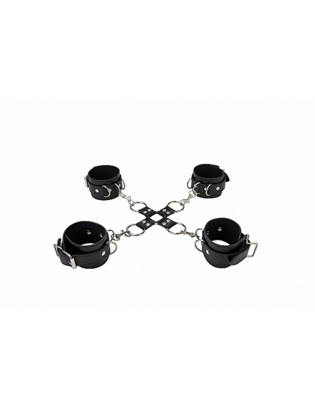 Leather Hand And Legcuffs - Black - Kajdanki erotyczne - 3