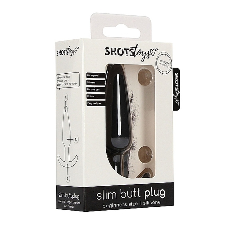 Korek analny Slim Butt Plug Black SHOTS - silikon medyczny, stożkowy kształt, długość wprowadzania 7,5 cm (Ø 2,2 cm) - 2