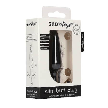 Korek analny Slim Butt Plug Black SHOTS - silikon medyczny, stożkowy kształt, długość wprowadzania 7,5 cm (Ø 2,2 cm) - 2