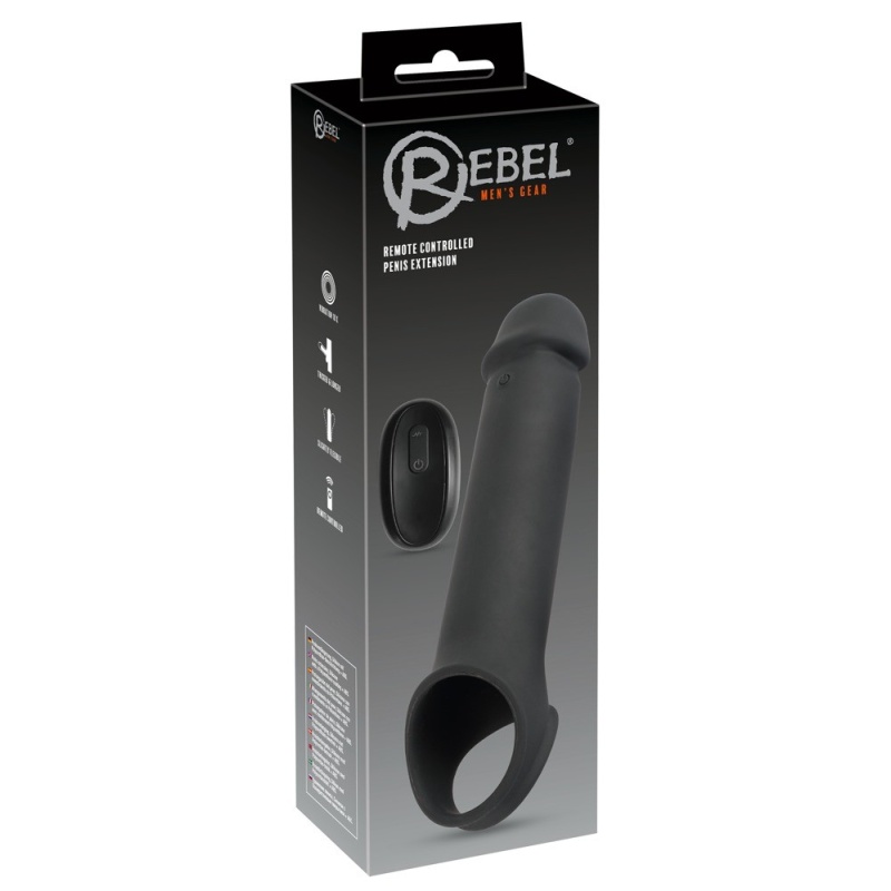Przedłużająca nakładka na penisa Rebel RC, długość 25 cm, wydłużenie do 8 cm, 10 trybów wibracji, pilot bezprzewodowy - 1