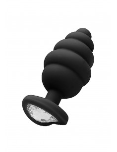 Regular Ribbed Diamond Heart Plug - Black - Korki analne silikonowe - 1