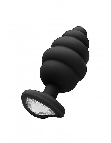 Regular Ribbed Diamond Heart Plug - Black - Korki analne silikonowe - 1