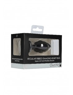 Regular Ribbed Diamond Heart Plug - Black - Korki analne silikonowe - 1 2