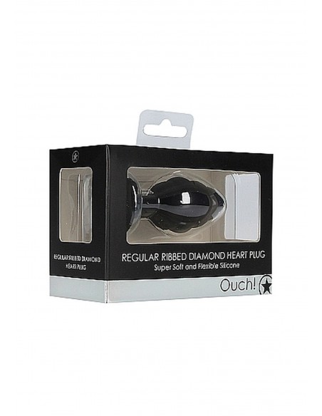 Regular Ribbed Diamond Heart Plug - Black - Korki analne silikonowe - 2